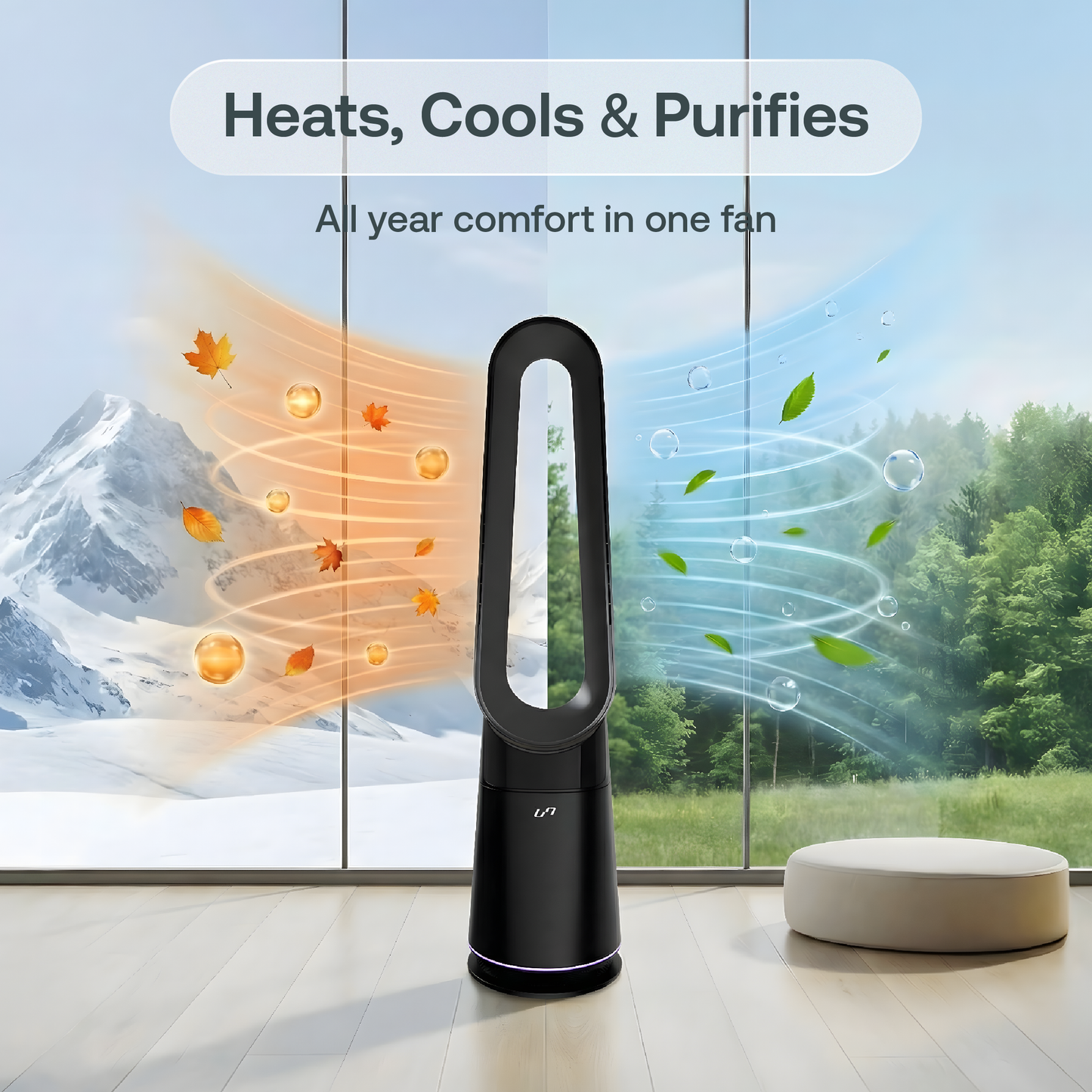 3 in 1 Bladeless Fan Heater Air Purifier (Black)