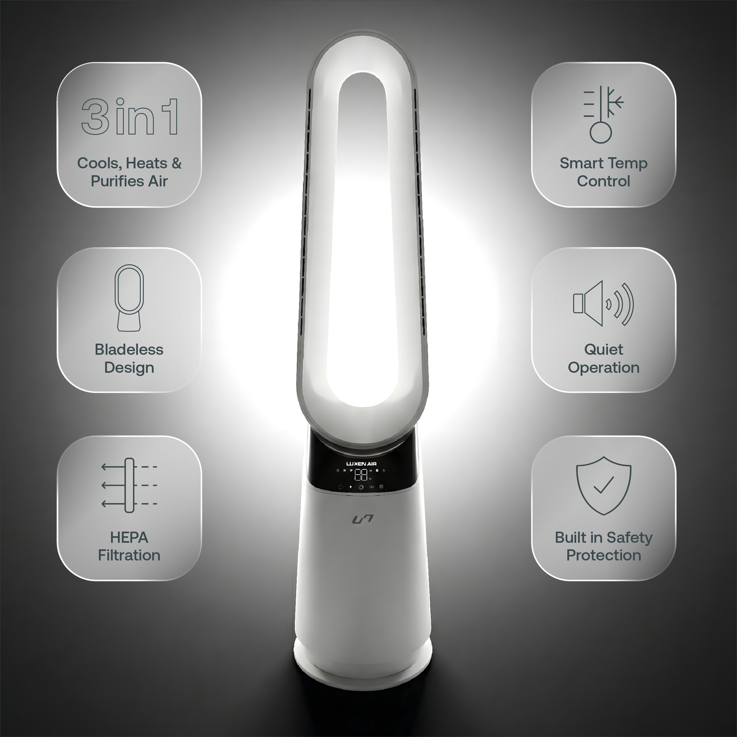 3 in 1 Bladeless Fan Heater Air Purifier (White)
