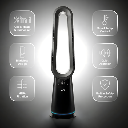 3 in 1 Bladeless Fan Heater Air Purifier (Black)