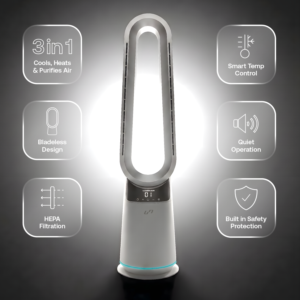 3 in 1 Bladeless Fan Heater Air Purifier (White / Silver)