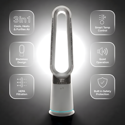 3 in 1 Bladeless Fan Heater Air Purifier (White / Silver)
