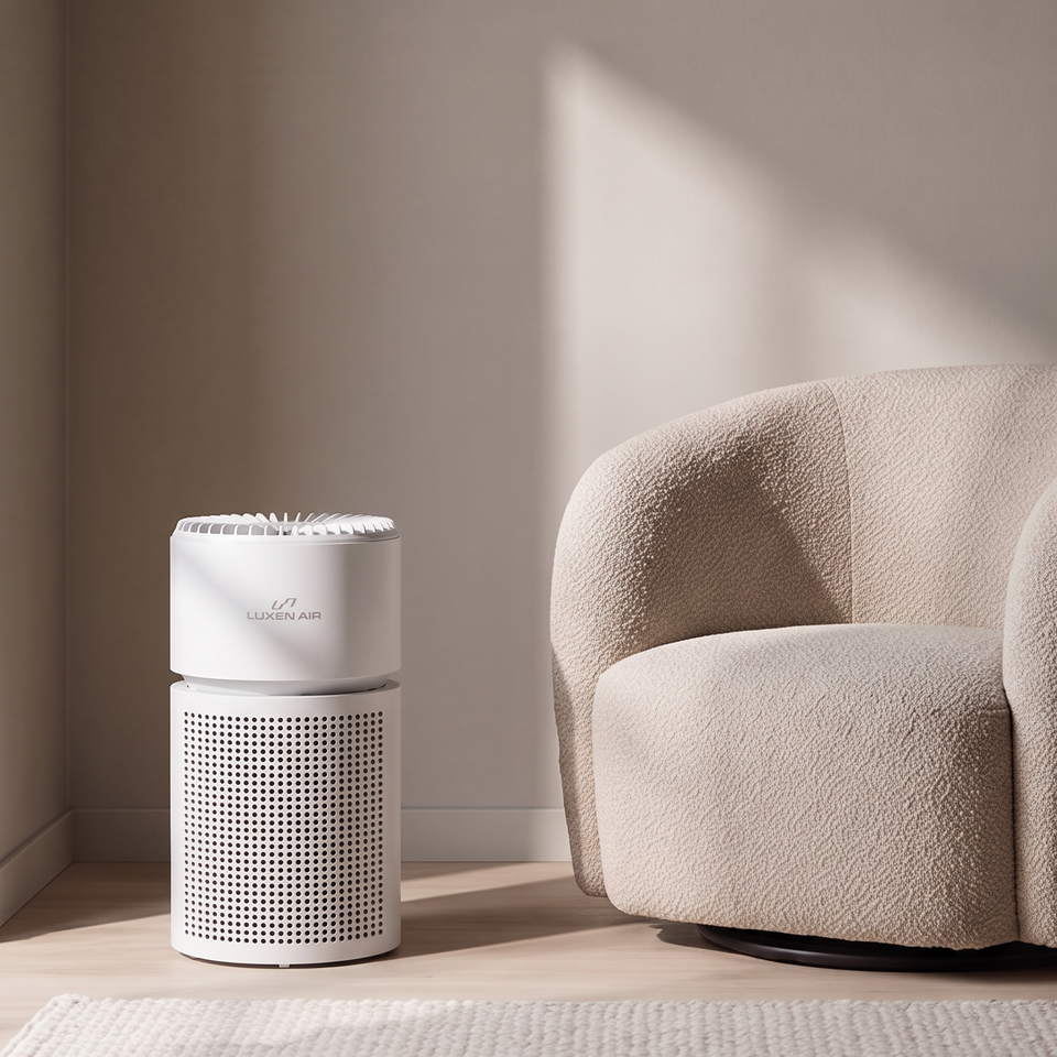 Luxen air purifier in a calm living room