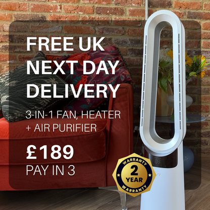 3 in 1 Bladeless Fan Heater Air Purifier (White / Silver)